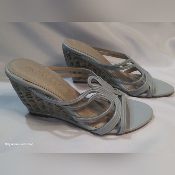 New MATISSE lt Blue WICKER Open Toe Wedge LEATHER Sandal sz 7.5 - Picture 2 of 7